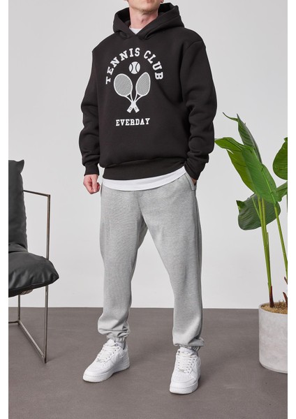 Tennis Club Siyah Kapüşonlu Sweatshirt