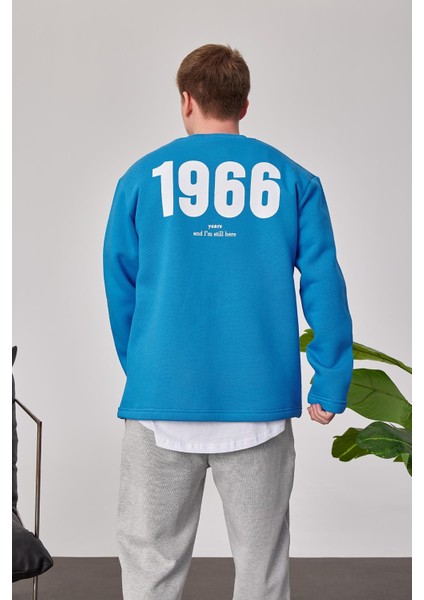 1966 Baskılı Mavi Sweatshrt