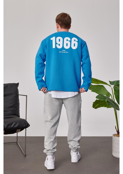 1966 Baskılı Mavi Sweatshrt modelleri