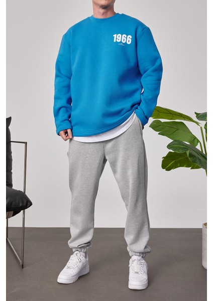 1966 Baskılı Mavi Sweatshrt indirimleri