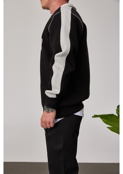 College Yakası Fermuarlı Siyah Sweatshirt fiyatları