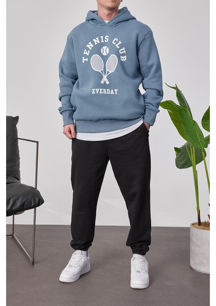 Tennis Club Mavi Kapüşonlu Sweatshirt