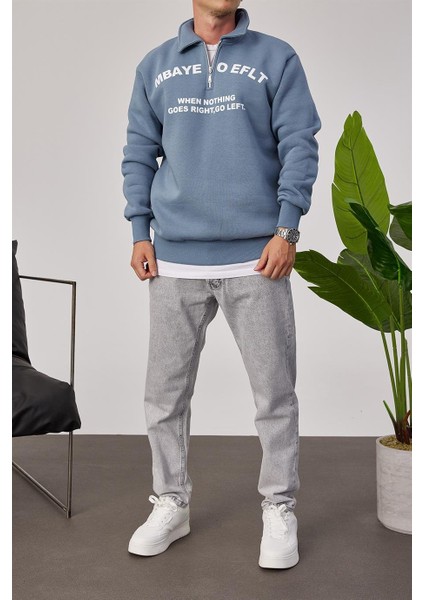 Mbaye Yakası Fermuarlı Mavi Sweatshirt fiyatları