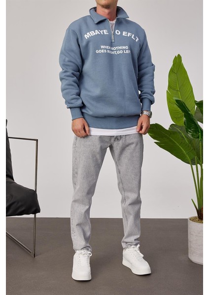 Mbaye Yakası Fermuarlı Mavi Sweatshirt fırsatları
