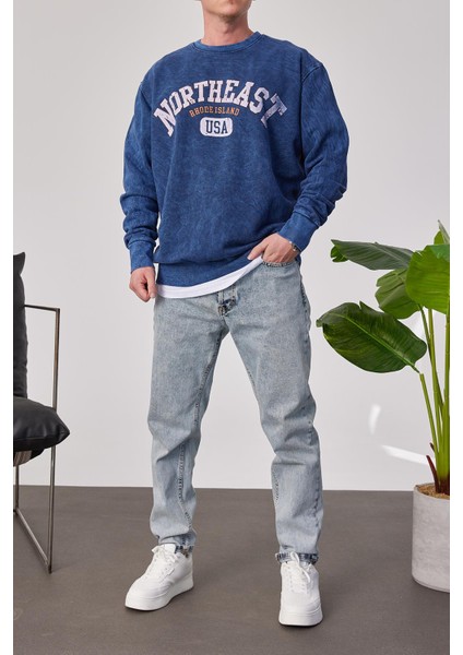 Northeast Yıkamalı Mavi Sweatshirt
