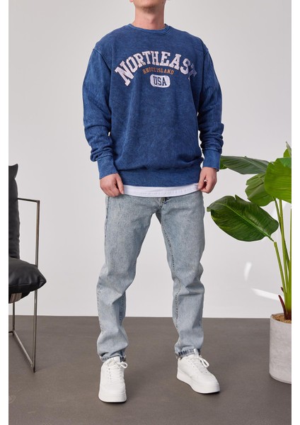 Northeast Yıkamalı Mavi Sweatshirt modelleri