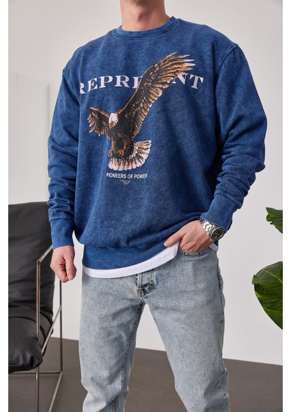Represent Yazılı Lacivert Yıkamalı Sweatshirt fiyatları