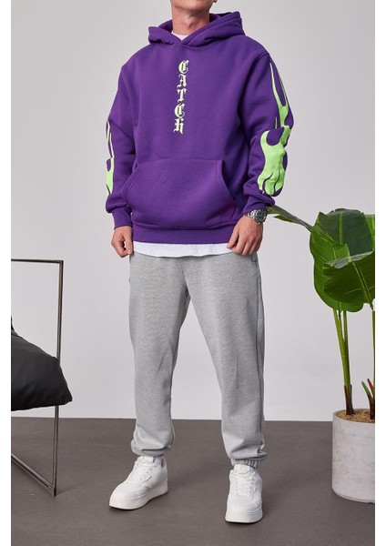 Cth Kolları Desenli Mor Sweatshirt