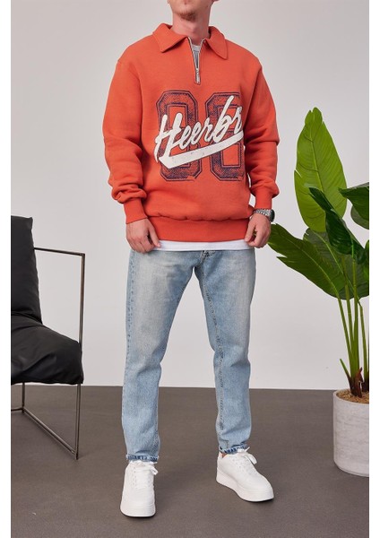 Heerbro Yakası Fermuarlı Kiremit Sweatshirt modelleri