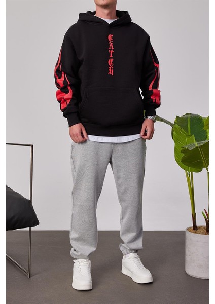 Cth Kolları Desenli Siyah Sweatshirt modelleri