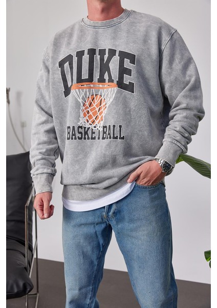 Duke Pota Baskılı Yıkamalı Gri Sweatshirt fiyatları