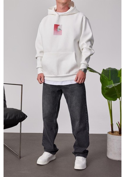 Basket Potası Baskılı Beyaz Kapüşonlu Sweatshirt