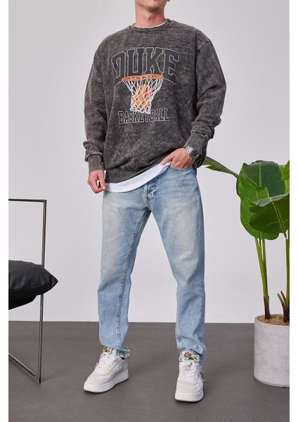 Duke Pota Baskılı Yıkamalı Füme Sweatshirt