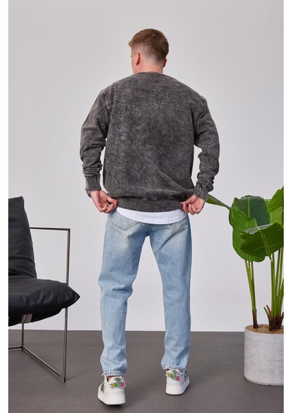 Duke Pota Baskılı Yıkamalı Füme Sweatshirt modelleri