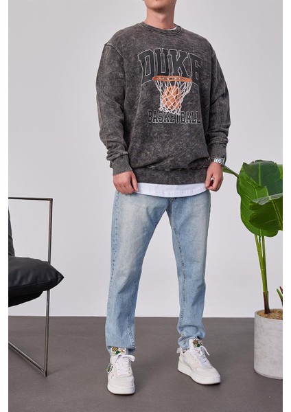 Duke Pota Baskılı Yıkamalı Füme Sweatshirt fırsatları