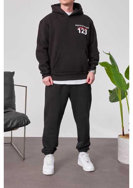 123 Baskılı Siyah Kapüşonlu Sweatshirt indirimleri