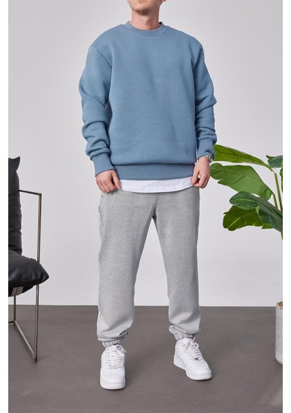 Basic Açık Mavi Şardonlu Sweatshirt