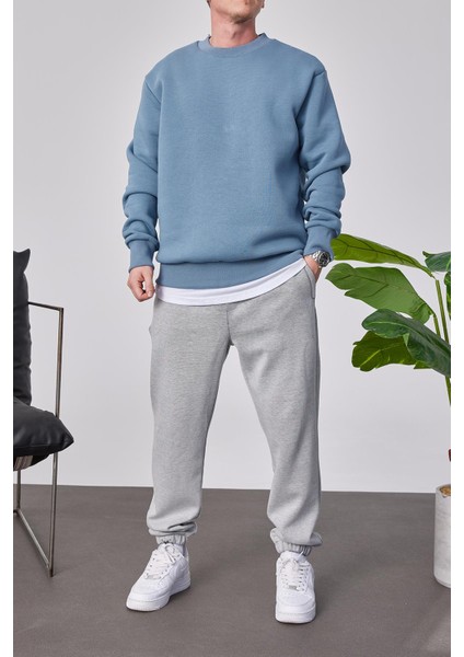 Basic Açık Mavi Şardonlu Sweatshirt modelleri