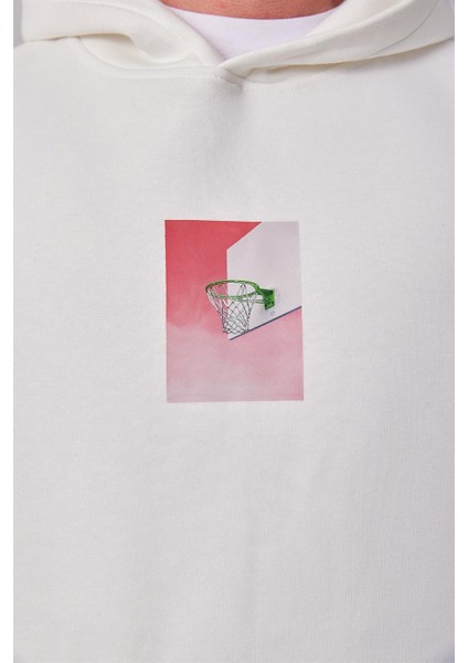 Basket Potası Baskılı Beyaz Kapüşonlu Sweatshirt fiyatları