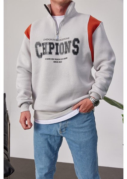 Chpions Yakası Fermuarlı Gri Sweatshirt fiyatları