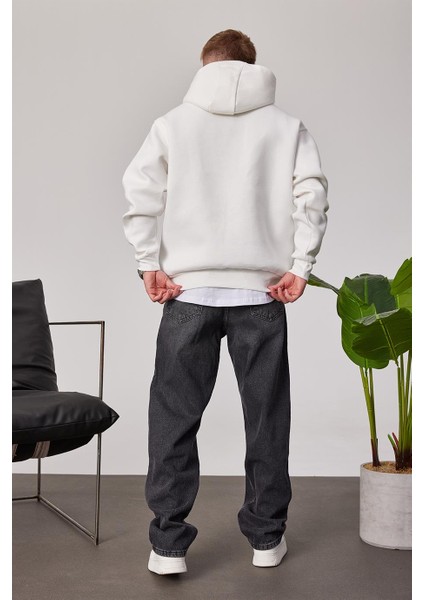 Doberman Baskılı Beyaz Kapüşonlu Sweatshirt modelleri