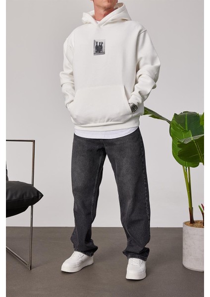 Doberman Baskılı Beyaz Kapüşonlu Sweatshirt indirimleri