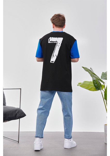 7 Baskılı Siyah Tshirt