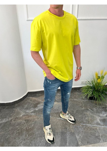 Düz Kesim Basic Sarı Tshirt