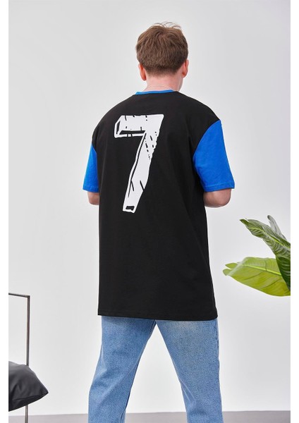 7 Baskılı Siyah Tshirt