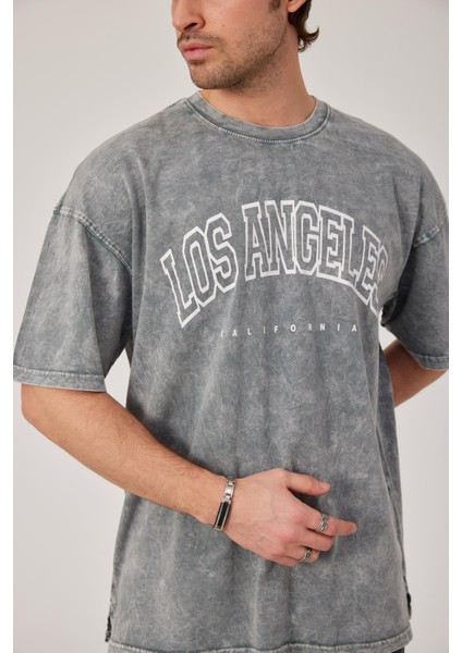 Los Angeles Yazılı Yıkamalı Gri Tshirt fiyatları