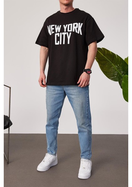 New York City Baskılı Siyah Tshirt