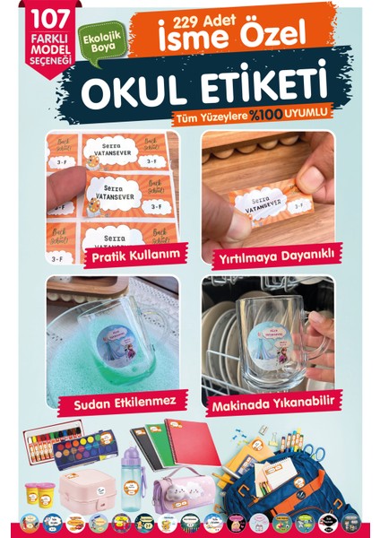 Tuğset Etiket Okul Etiketi Kalem Defter Etiketi Özel Isim Yazılabilen Etiket- Isim Etiketi