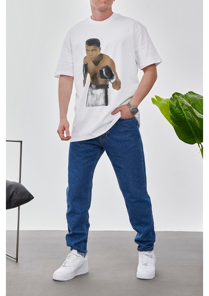 Boksör Muhammad Ali Beyaz Tshirt