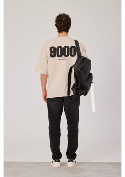 9000 Rakam Baskılı Krem Tshirt