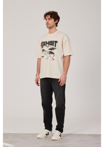 Exhibit Yazılı Ekru Tshirt fiyatları