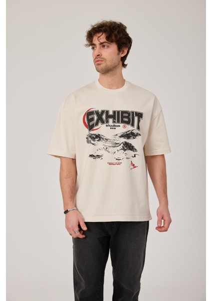 Exhibit Yazılı Ekru Tshirt fırsatları