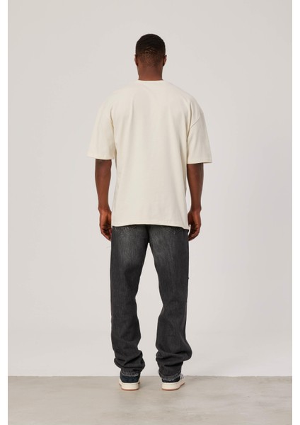 Sörfçü Iskelet Baskılı Krem Tshirt