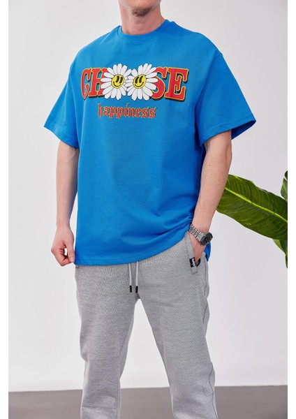 Choose Happiness Mavi Tshirt fırsatları