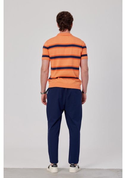 Enine Renkli Çizgili Turuncu Triko Kumaş Tshirt indirimleri