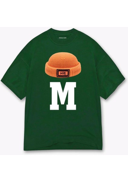 M Harf Baskılı Yeşil Tshirt
