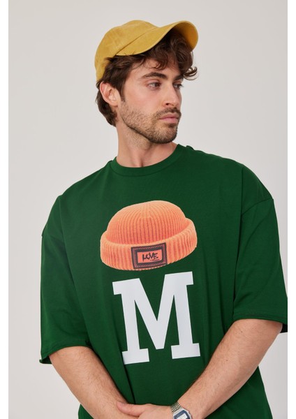 M Harf Baskılı Yeşil Tshirt indirimleri