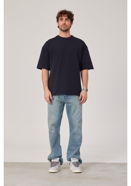Lacivert Oversize Pis Kol Basic Tshirt