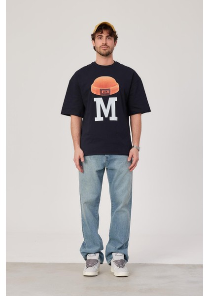 M Harf Baskılı Lacivert Tshirt