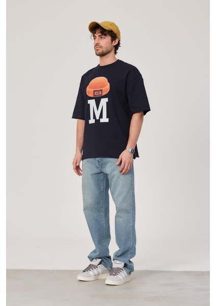M Harf Baskılı Lacivert Tshirt modelleri