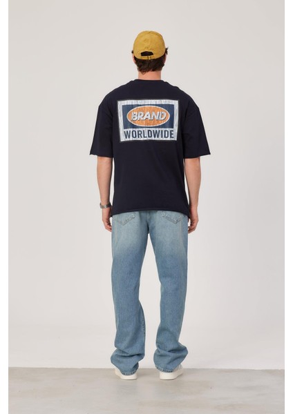 Brand Worldwide Baskılı Lacivert Tshirt