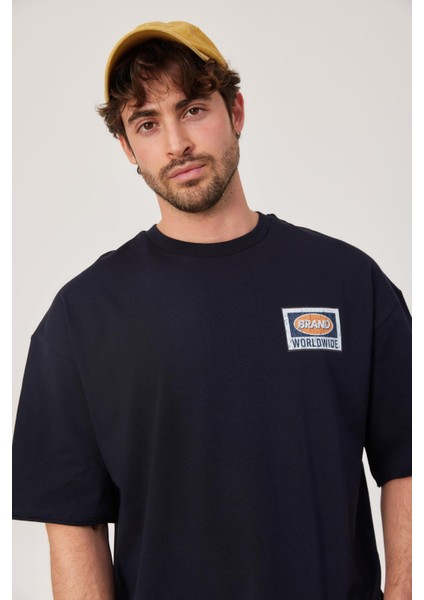 Brand Worldwide Baskılı Lacivert Tshirt modelleri