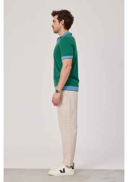 Yakası Çizgili Triko Kumaş Mavi Yeşil Tshirt fırsatları