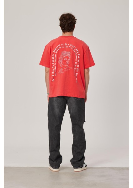 Nakışlı Heykel Baskılı Nar Çiçeği Tshirt