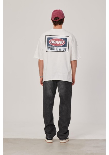 Brand Worldwide Baskılı Beyaz Tshirt