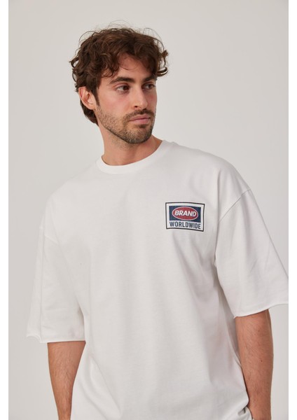 Brand Worldwide Baskılı Beyaz Tshirt modelleri